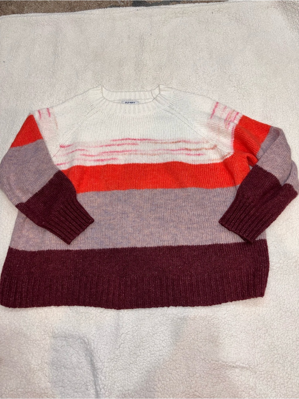 Old Navy Colorblock Crewneck Sweater - White, Red, Mauve & Burgundy XXL